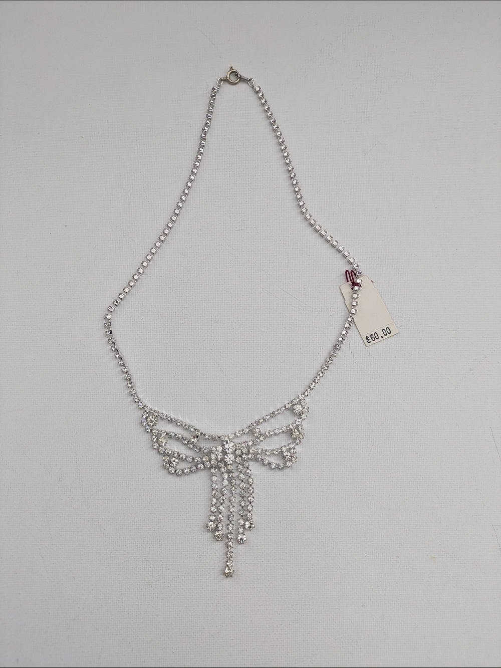 Vendome VintageSilver-Tone Crystal Bow Drop Necklace -